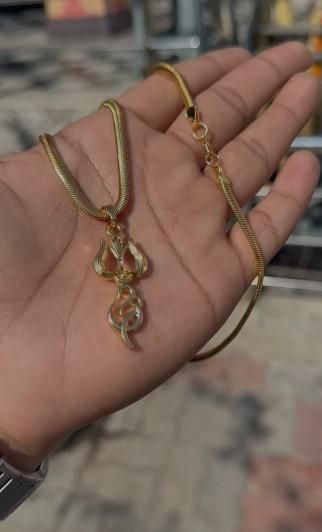 Gold Plated Trishul Pendant With Chain - PrabhStudio3931v9 - wmGold Plated Trishul Pendant With Chain