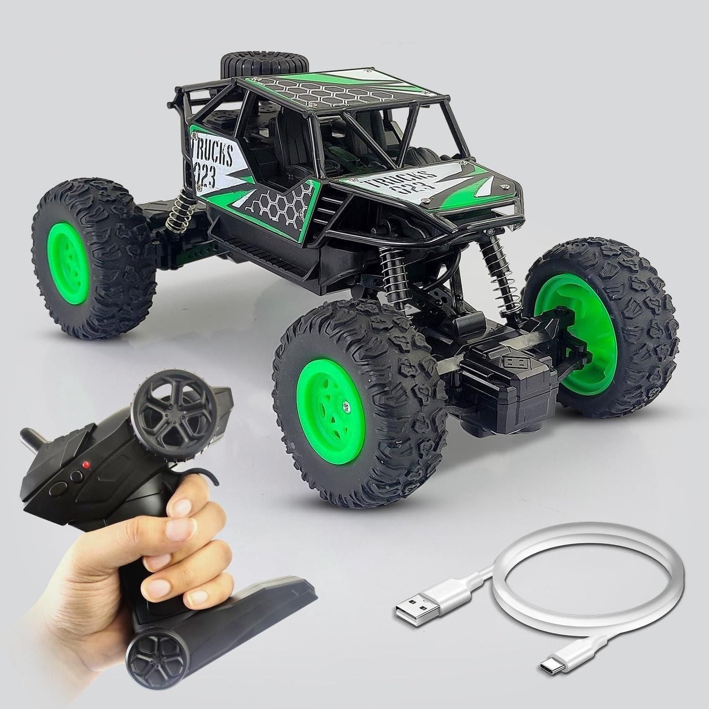 Rechargeable Rock Crawling 2WD 2.4 Ghz 4x4 Rally Car Remote Control Monster Truck (Green) - PrabhStudio3931v9 - wmRechargeable Rock Crawling 2WD 2.4 Ghz 4x4 Rally Car Remote Control Monster Truck (Green)