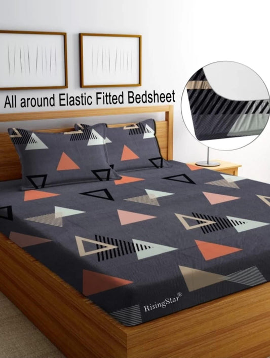 Round Elastic Fitted Double Bed Bedsheet - PrabhStudio3931v9 - wmRound Elastic Fitted Double Bed Bedsheet