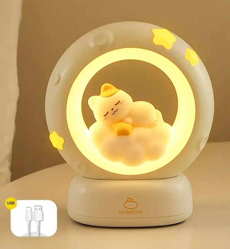 Sleeping Cat LED Night Light Lamp with Touch Control - PrabhStudio3931v9 - wmSleeping Cat LED Night Light Lamp with Touch Control