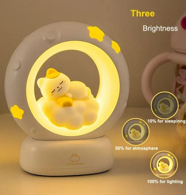 Sleeping Cat LED Night Light Lamp with Touch Control - PrabhStudio3931v9 - wmSleeping Cat LED Night Light Lamp with Touch Control